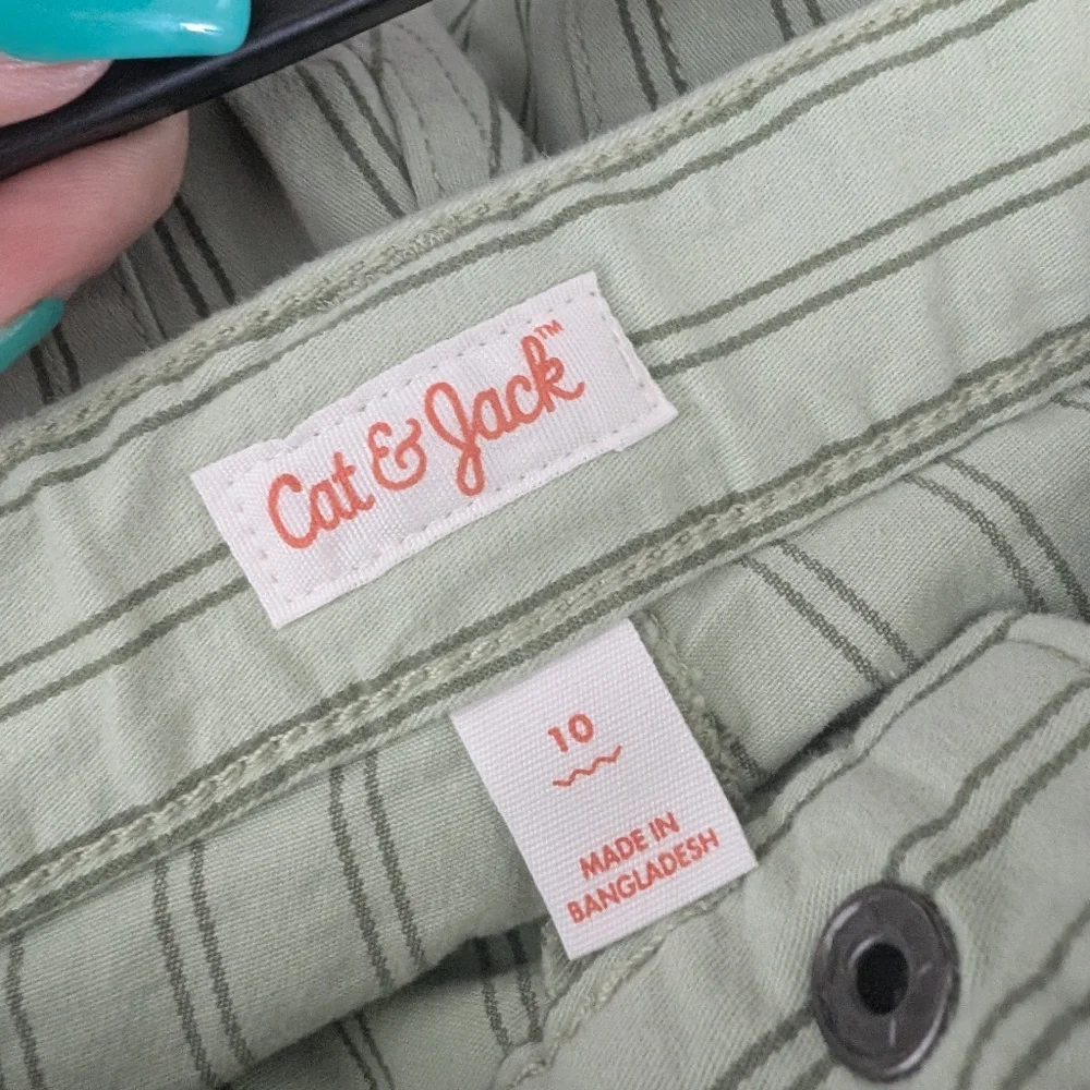 Cat & Jack Green Striped Flat Front Chino Shorts Size 10 NEW